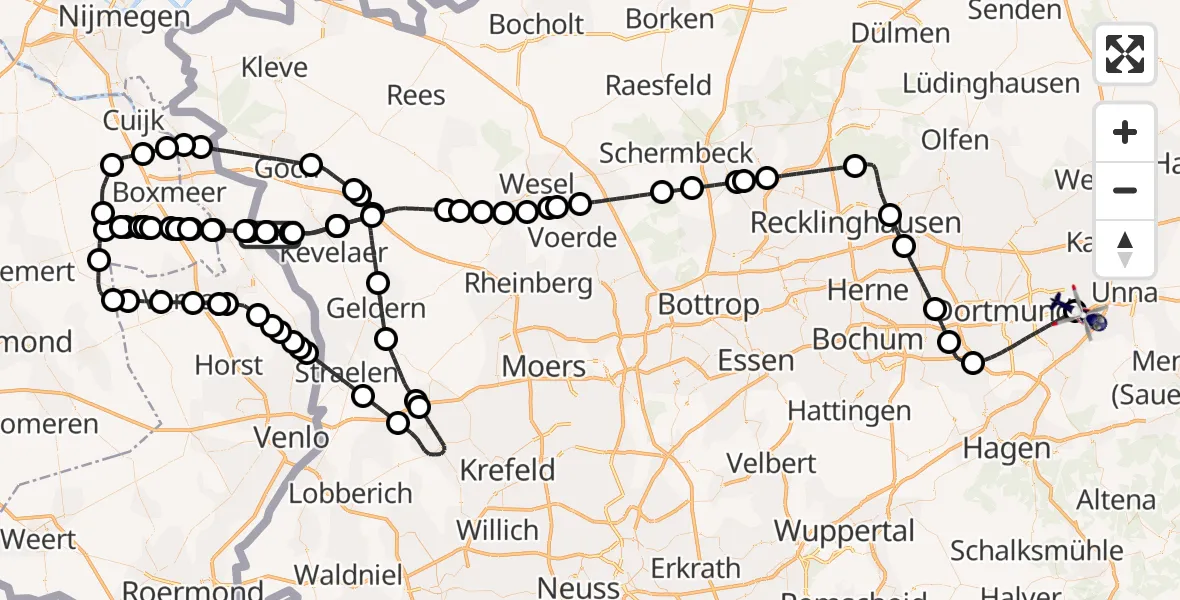 Flugroute Polizeihubschrauber Weeze Flughafen - Dortmund Flughafen, 13 August 2026, 11:30