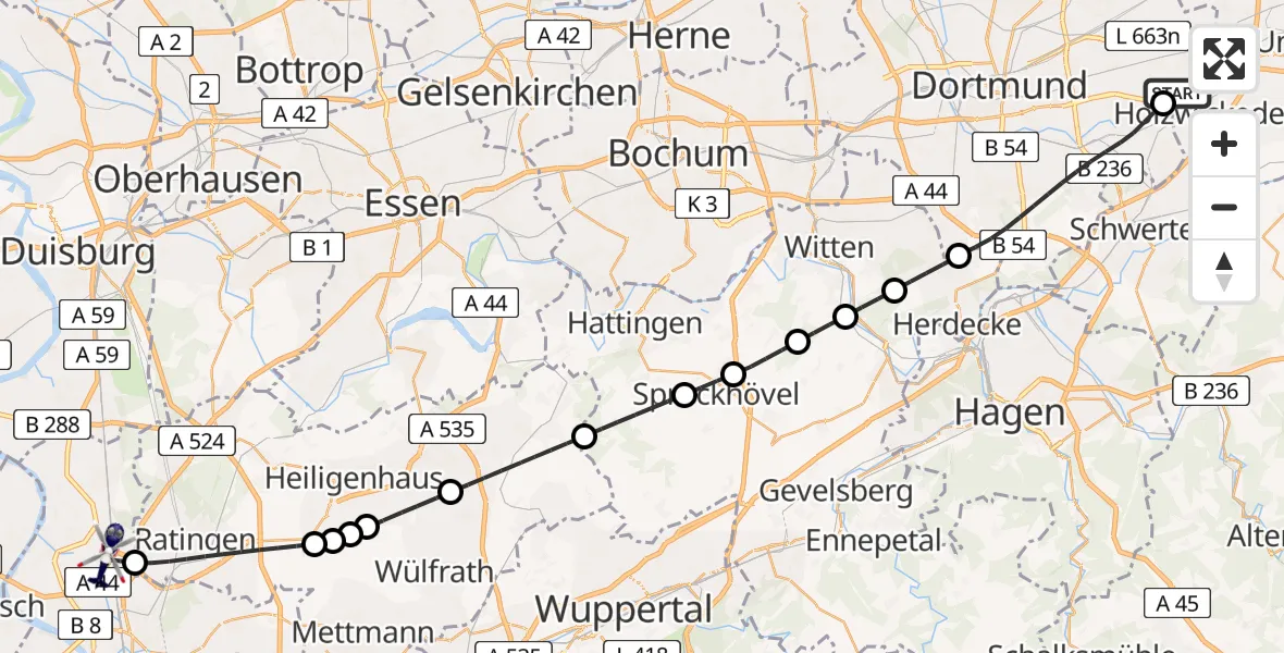 Flugroute Polizeihubschrauber Dortmund Flughafen - Düsseldorf Flughafen, 13 August 2026, 11:31