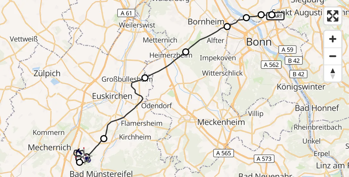 Flugroute Polizeihubschrauber Sankt Augustin - Mechernich, 13 August 2026, 11:32