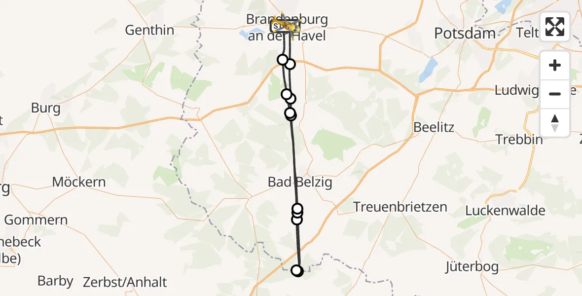 Flugroute Rettungshubschrauber Brandenburg an der Havel - Brandenburg an der Havel, 13 August 2026, 11:36