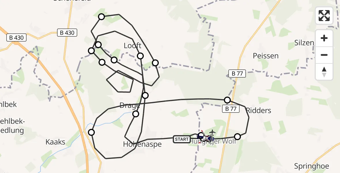 Flugroute Polizeihubschrauber Hohenaspe - Itzehoe Hungriger Wolf Flugplatz, 13 August 2026, 11:39