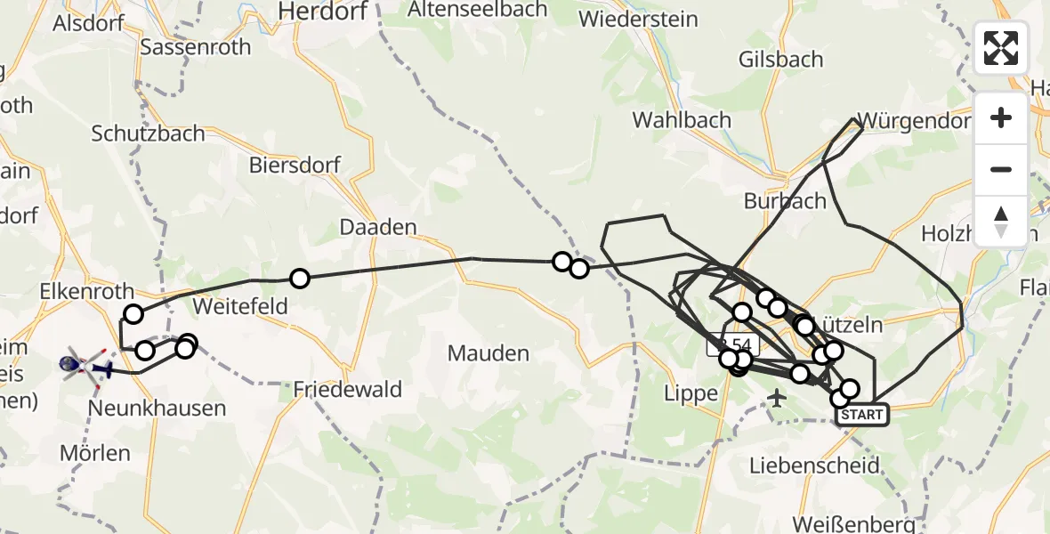 Flugroute Polizeihubschrauber Burbach - Nauroth, 13 August 2026, 11:43
