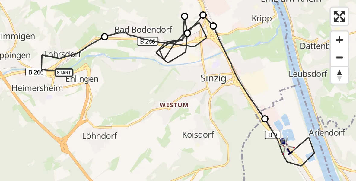 Flugroute Polizeihubschrauber Bad Neuenahr-Ahrweiler - Bad Breisig, 13 August 2026, 11:45