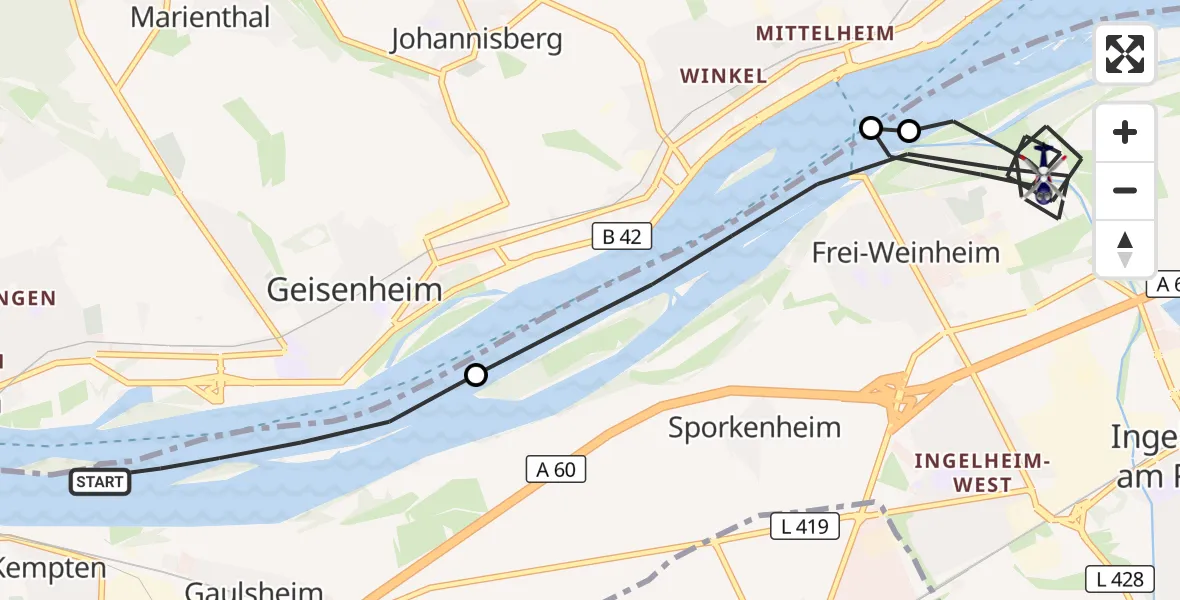 Flugroute Polizeihubschrauber Bingen am Rhein - Ingelheim am Rhein, 13 August 2026, 11:47