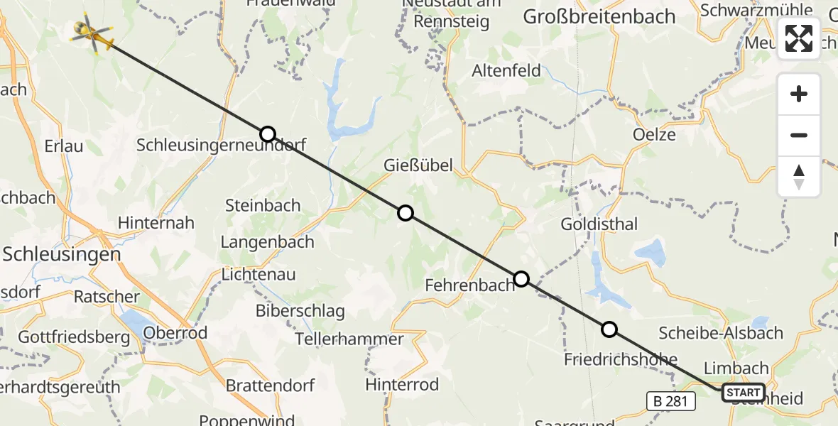 Flugroute Rettungshubschrauber Neuhaus am Rennweg - Schleusingen, 13 August 2026, 11:47