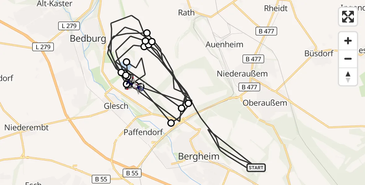 Flugroute Polizeihubschrauber Bergheim - Bergheim Flugplatz, 13 August 2026, 11:49