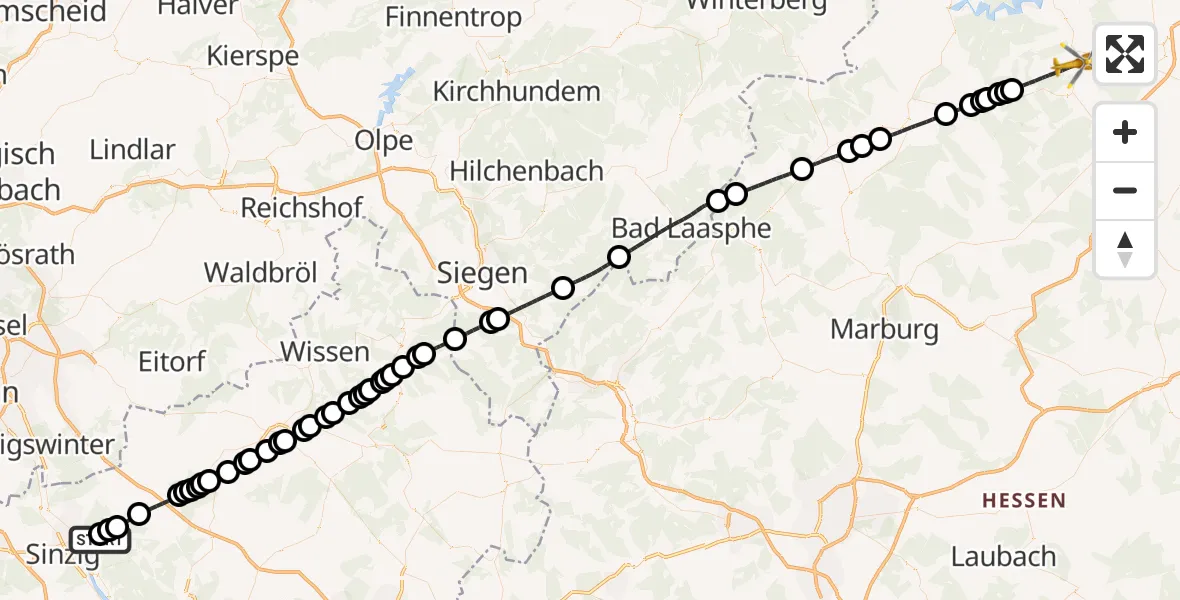 Flugroute Ambulanzhubschrauber Dattenberg - Bad Wildungen, 13 August 2026, 11:56