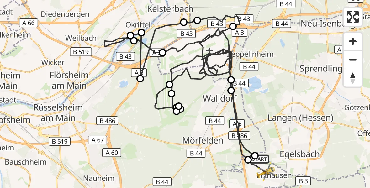 Flugroute Ambulanzhubschrauber Flughafen Frankfurt-Egelsbach - Flughafen Frankfurt-Egelsbach, 13 August 2026, 11:57