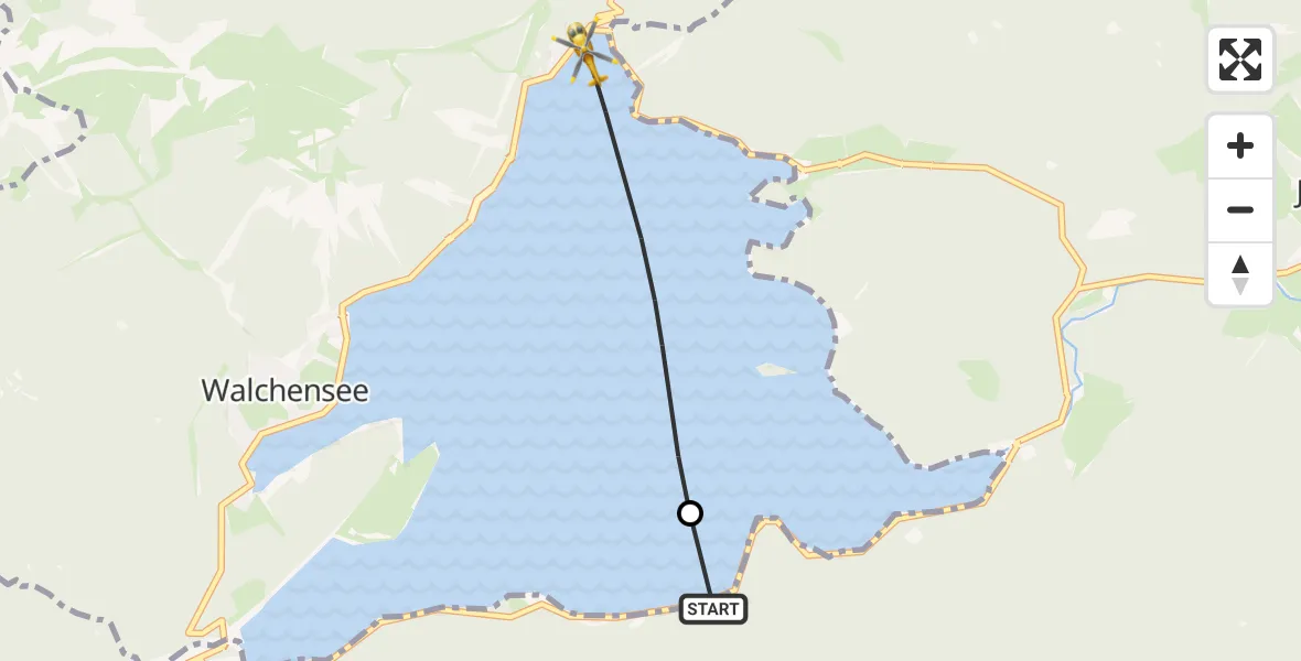 Flugroute Rettungshubschrauber Jachenau - Kochel a.See, 13 August 2026, 11:58