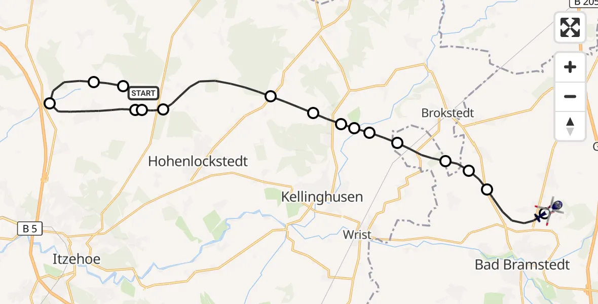 Flugroute Polizeihubschrauber Hohenlockstedt - Bad Bramstedt Hubschrauberlandeplatz, 13 August 2026, 11:59