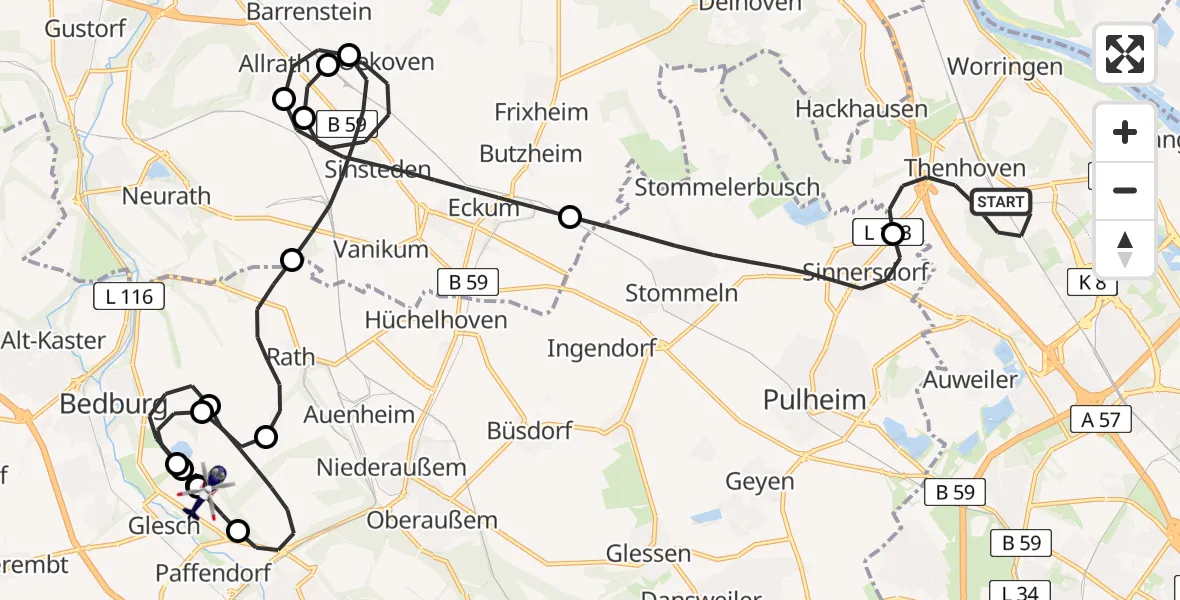 Flugroute Polizeihubschrauber Köln - Bergheim Flugplatz, 13 August 2026, 12:03