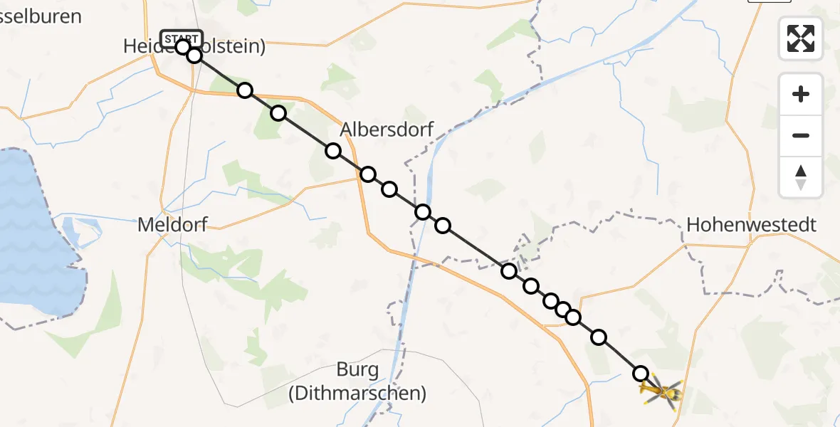 Flugroute Rettungshubschrauber Heide - Hohenaspe, 13 August 2026, 12:03