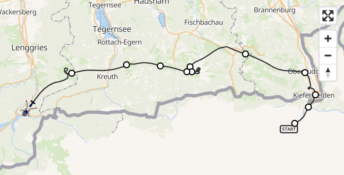 Flugroute Polizeihubschrauber Langkampfen - Au Heliport - Lenggries, 13 August 2026, 12:04