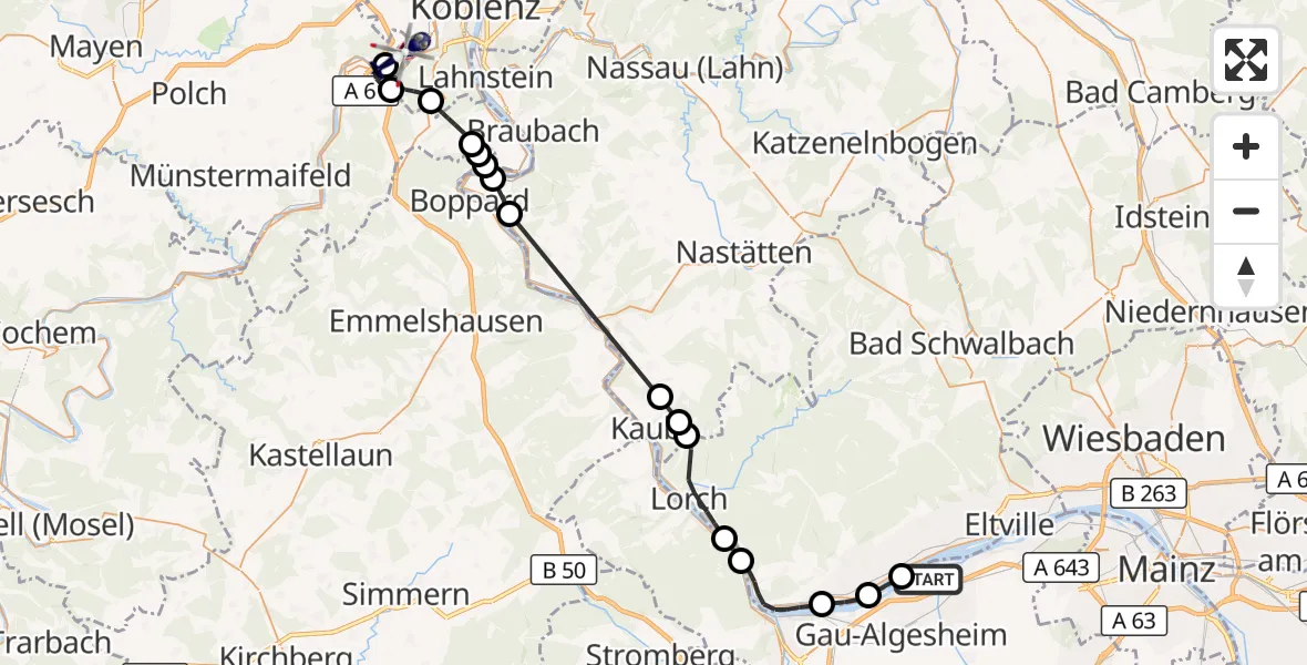Flugroute Polizeihubschrauber Ingelheim am Rhein - Winningen, 13 August 2026, 12:03