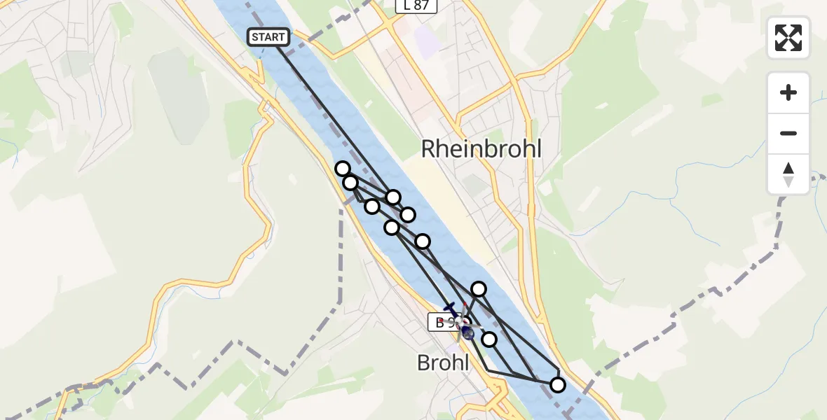 Flugroute Polizeihubschrauber Bad Breisig - Brohl-Lützing, 13 August 2026, 12:08