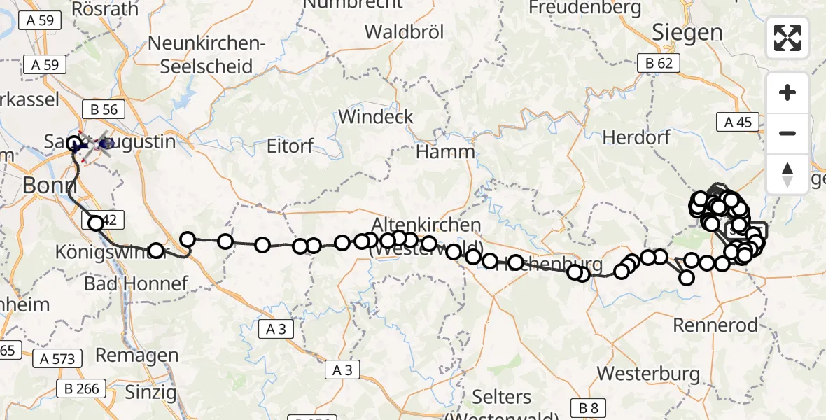 Flugroute Polizeihubschrauber Liebenscheid - Bonn-Hangelar Flugplatz, 13 August 2026, 12:09