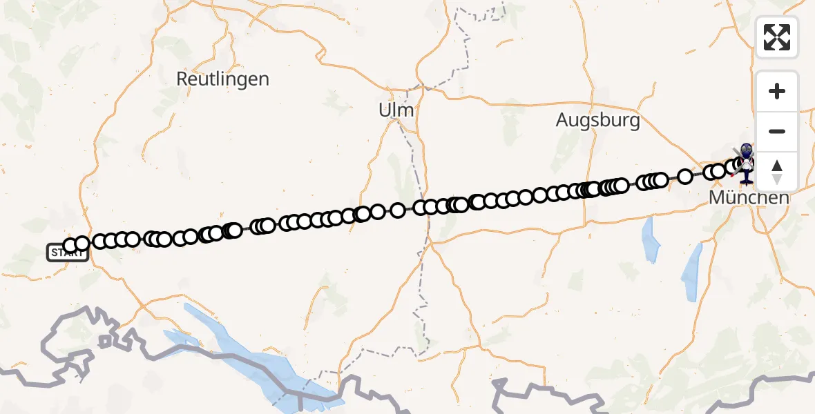 Flugroute Polizeihubschrauber Donaueschingen-Villingen Flugplatz - Oberschleißheim, 13 August 2026, 12:14