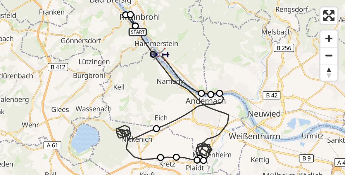 Flugroute Polizeihubschrauber Brohl-Lützing - Hammerstein, 13 August 2026, 12:16