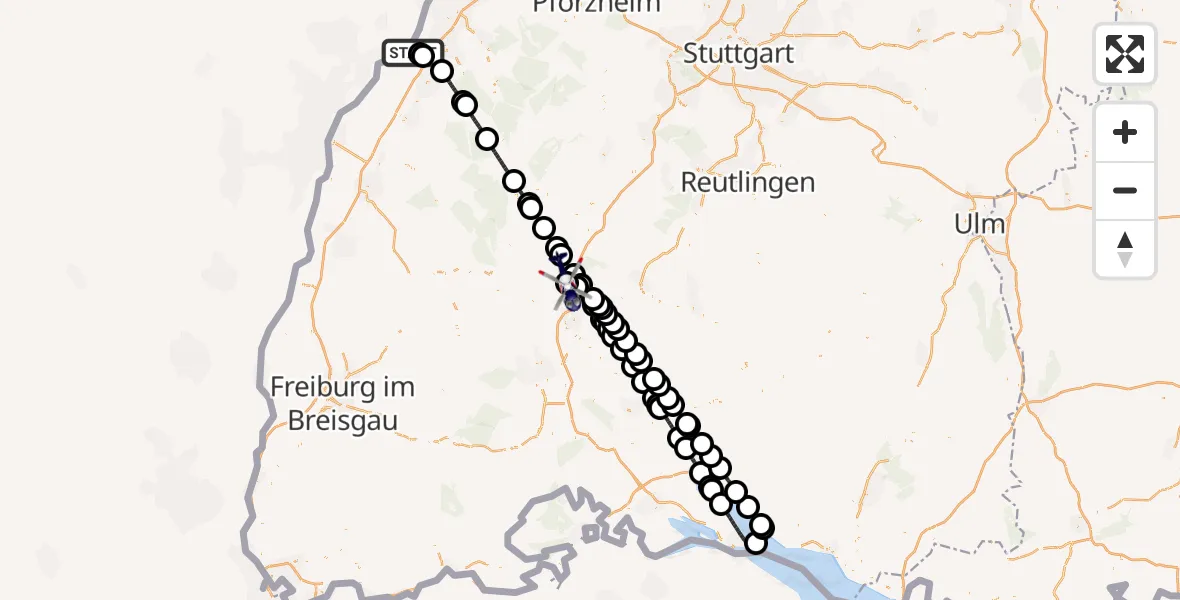 Flugroute Polizeihubschrauber Karlsruhe Baden-Baden Flughafen - Oberndorf am Neckar, 13 August 2026, 12:17