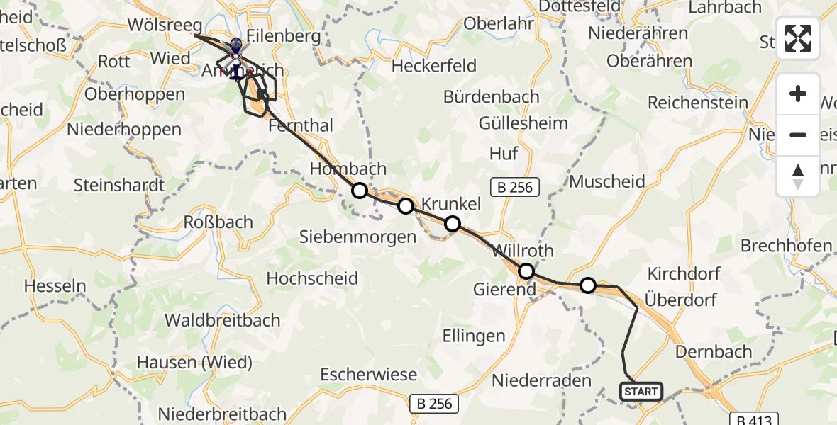 Flugroute Polizeihubschrauber Urbach - Neustadt (Wied), 13 August 2026, 12:22