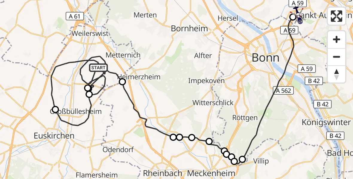 Flugroute Polizeihubschrauber Weilerswist - Sankt Augustin, 13 August 2026, 12:23