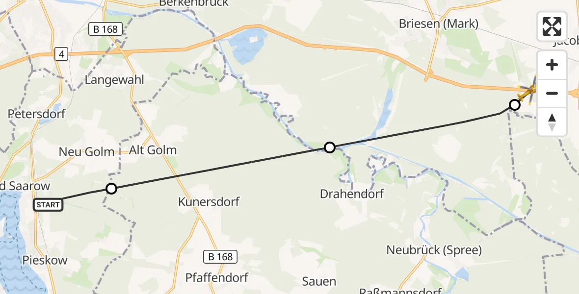 Flugroute Rettungshubschrauber Bad Saarow - Jacobsdorf, 13 August 2026, 12:26