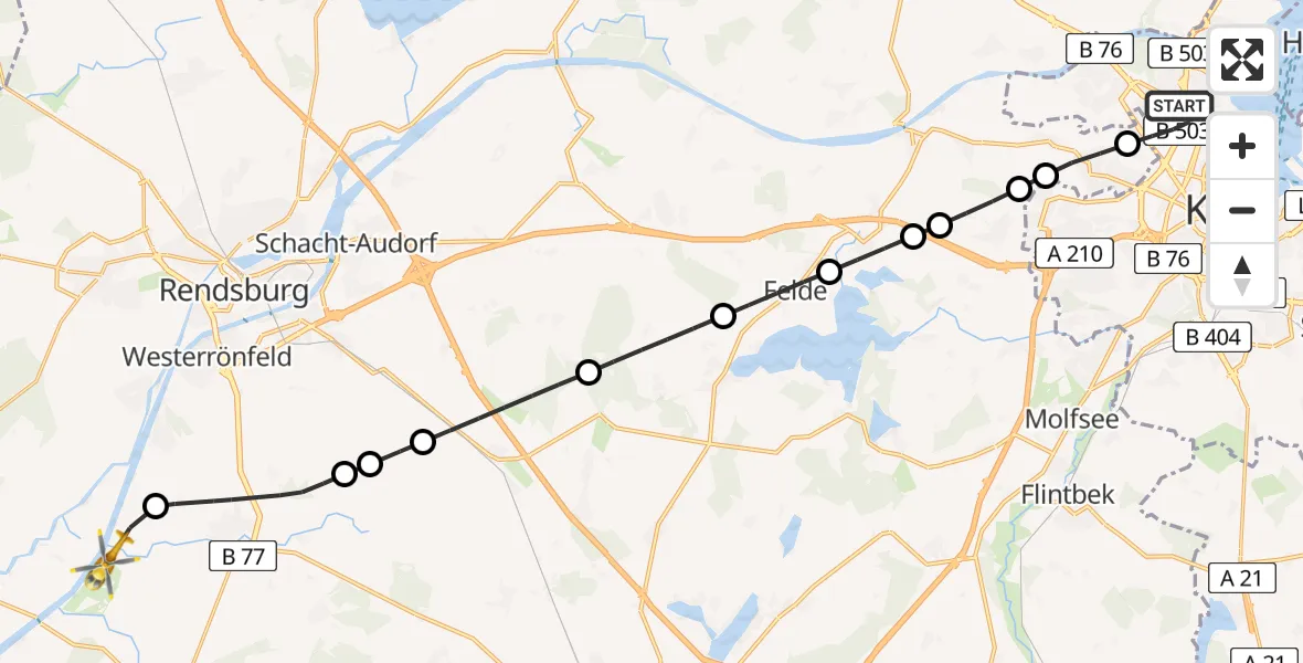 Flugroute Ambulanzhubschrauber Kiel - Hörsten, 13 August 2026, 12:43