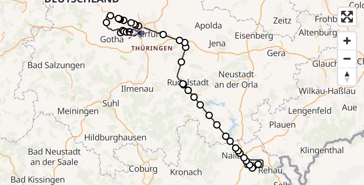 Flugroute Polizeihubschrauber Hof - Erfurt, 13 August 2026, 12:47