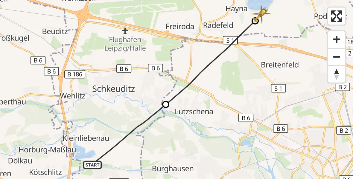 Flugroute Rettungshubschrauber Schkeuditz - Schkeuditz, 13 August 2026, 12:48