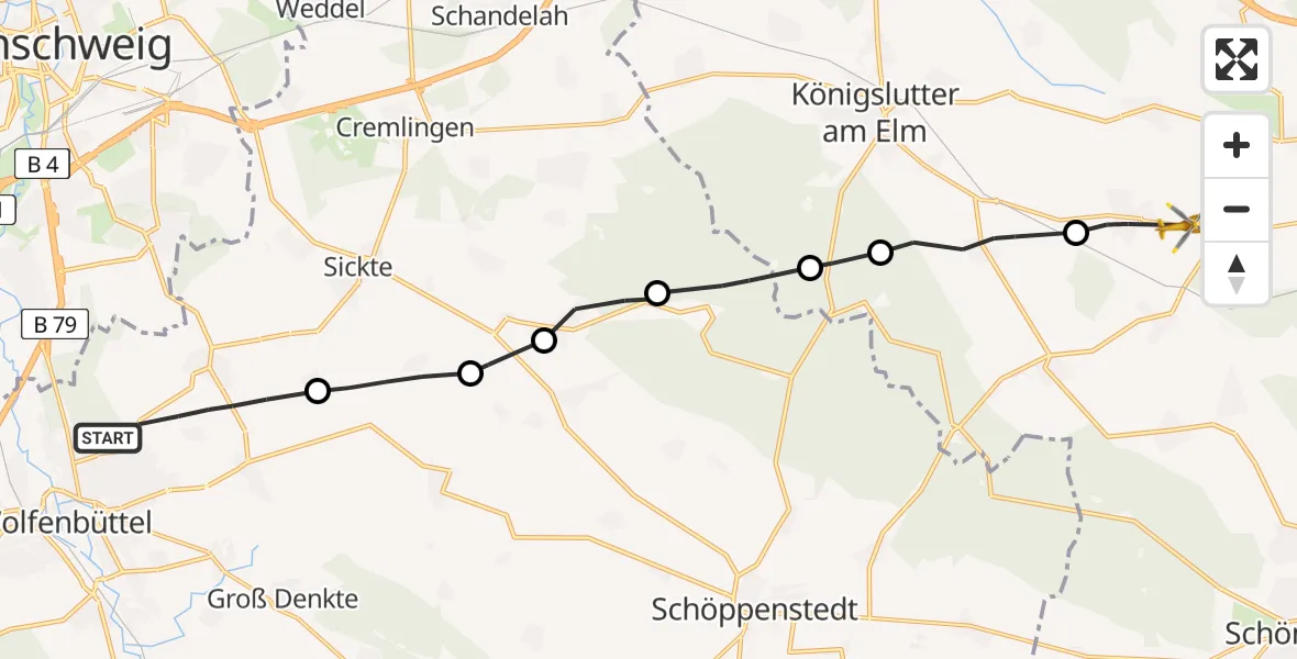 Flugroute Rettungshubschrauber Wolfenbüttel - Süpplingen, 13 August 2026, 12:49