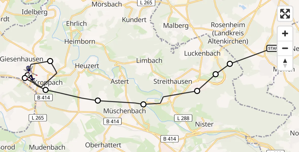 Flugroute Polizeihubschrauber Nauroth - Giesenhausen, 13 August 2026, 12:48