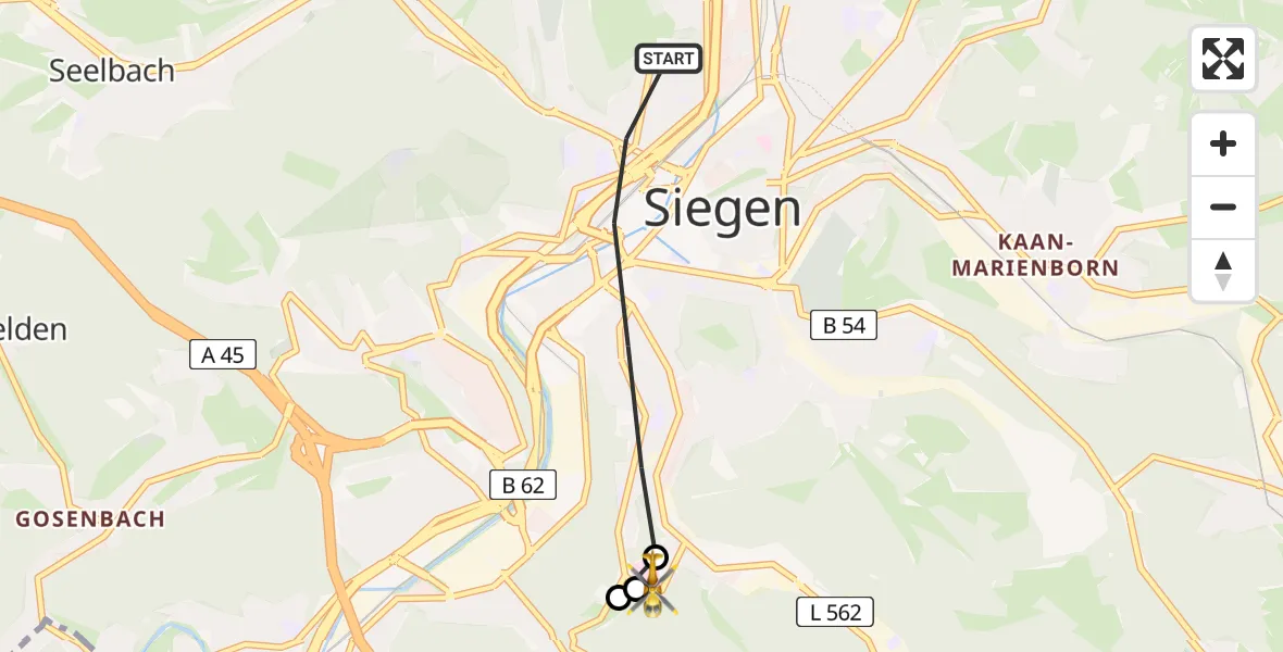 Flugroute Rettungshubschrauber Siegen - Evangelisches Jung-Stilling Hospital, 13 August 2026, 12:52