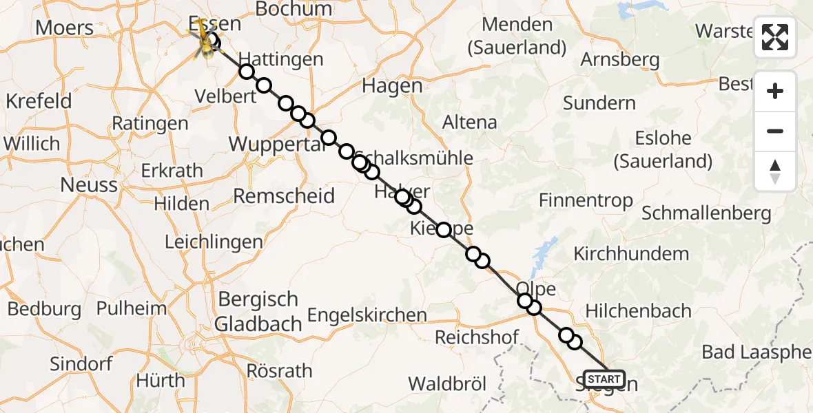 Flugroute Rettungshubschrauber Siegen - Essen, 13 August 2026, 12:53