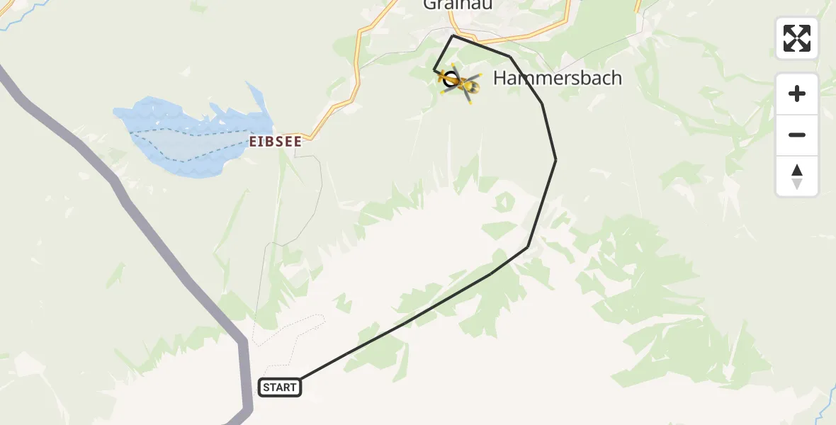 Flugroute Rettungshubschrauber Grainau - Brandweg Hubschrauberlandeplatz, 13 August 2026, 12:54