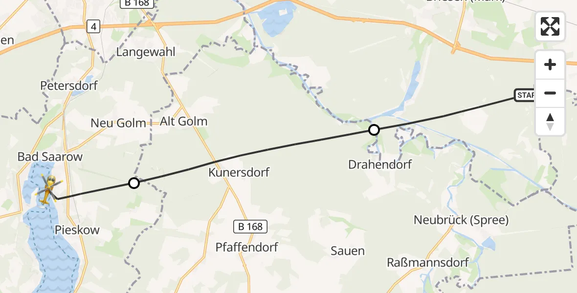 Flugroute Rettungshubschrauber Briesen (Mark) - Bad Saarow, 13 August 2026, 12:54