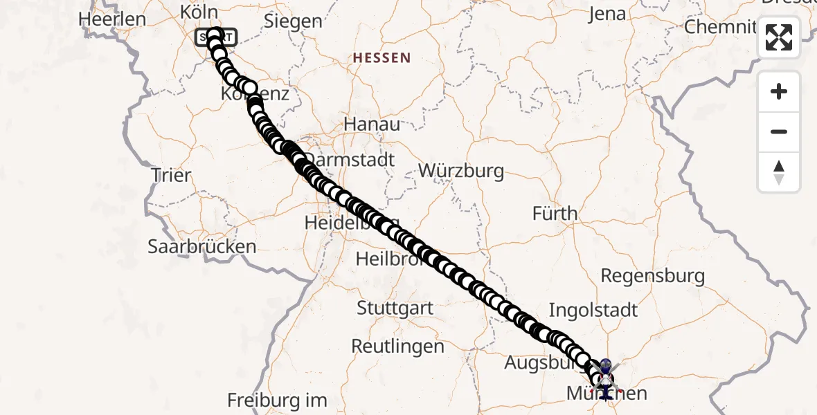 Flugroute Polizeihubschrauber Sankt Augustin - Oberschleißheim, 13 August 2026, 12:56
