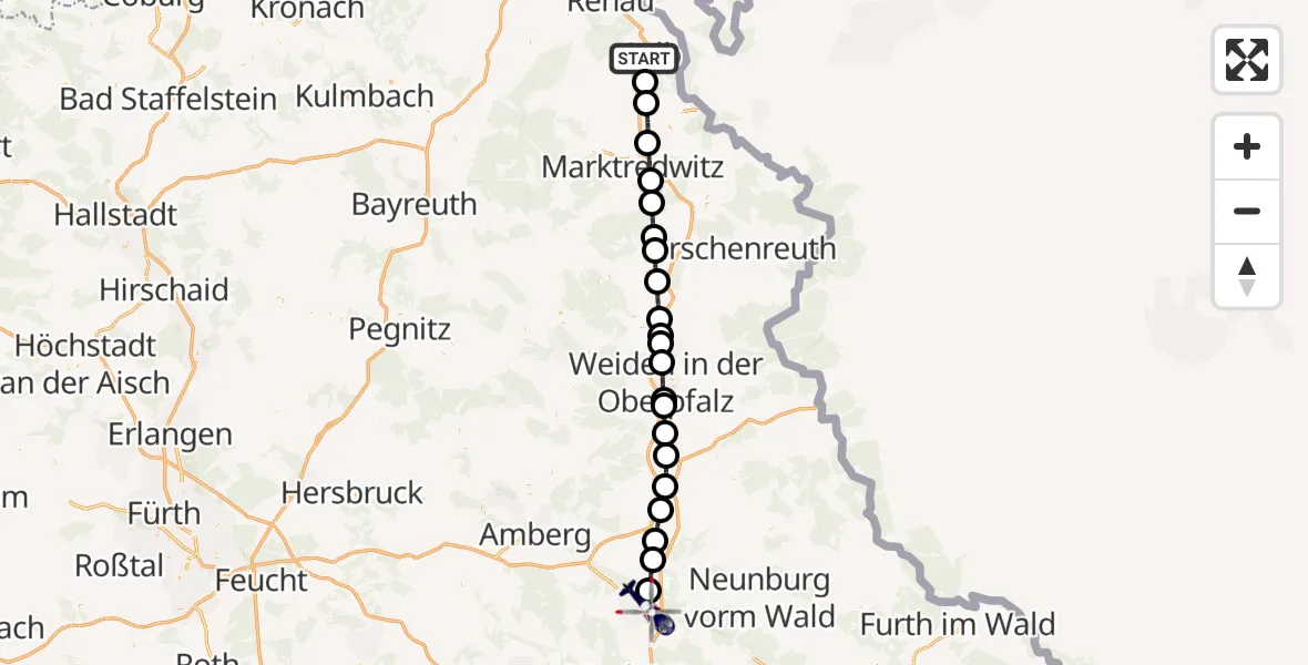Flugroute Polizeihubschrauber Selb - Schwandorf, 13 August 2026, 12:57