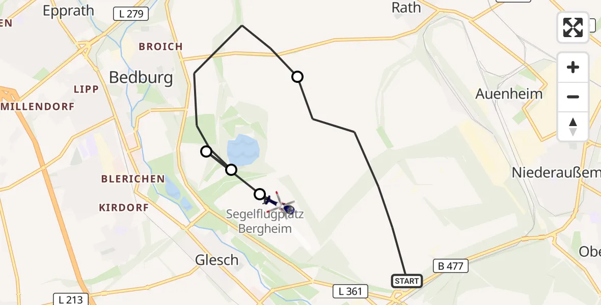 Flugroute Polizeihubschrauber Bergheim - Bergheim Flugplatz, 13 August 2026, 12:57