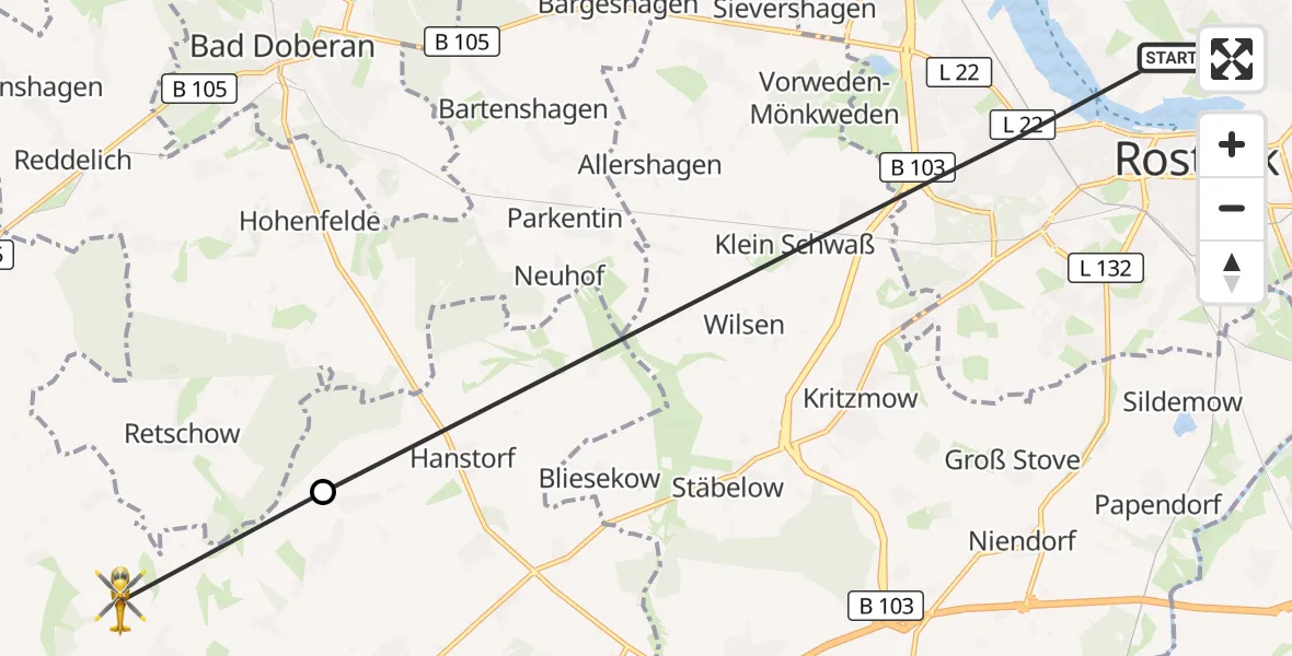 Flugroute Ambulanzhubschrauber Rostock - Satow, 13 August 2026, 12:57