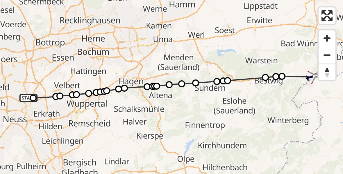 Flugroute Polizeihubschrauber Düsseldorf Flughafen - Marsberg, 13 August 2026, 13:01