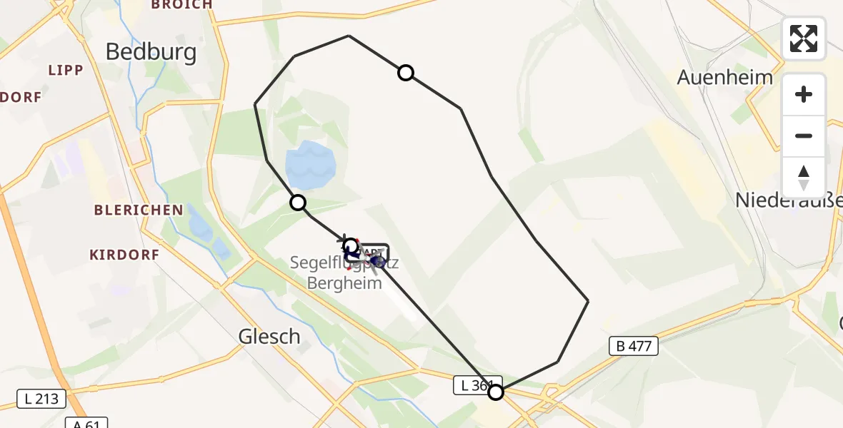 Flugroute Polizeihubschrauber Bergheim Flugplatz - Bergheim Flugplatz, 13 August 2026, 13:01