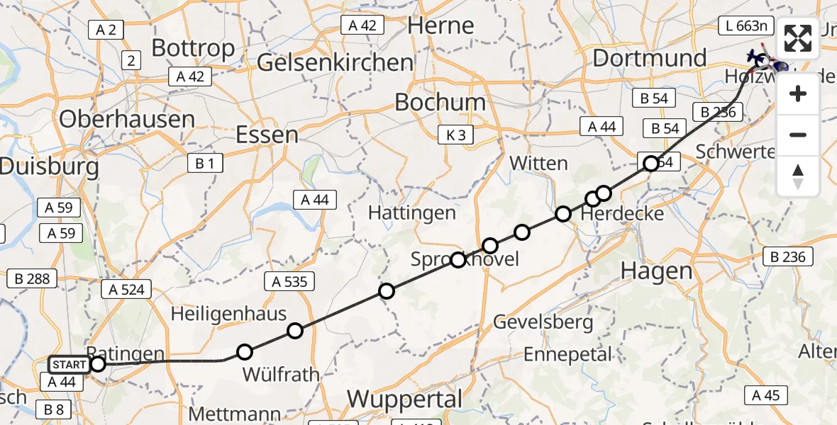 Flugroute Polizeihubschrauber Düsseldorf Flughafen - Dortmund Flughafen, 13 August 2026, 13:03