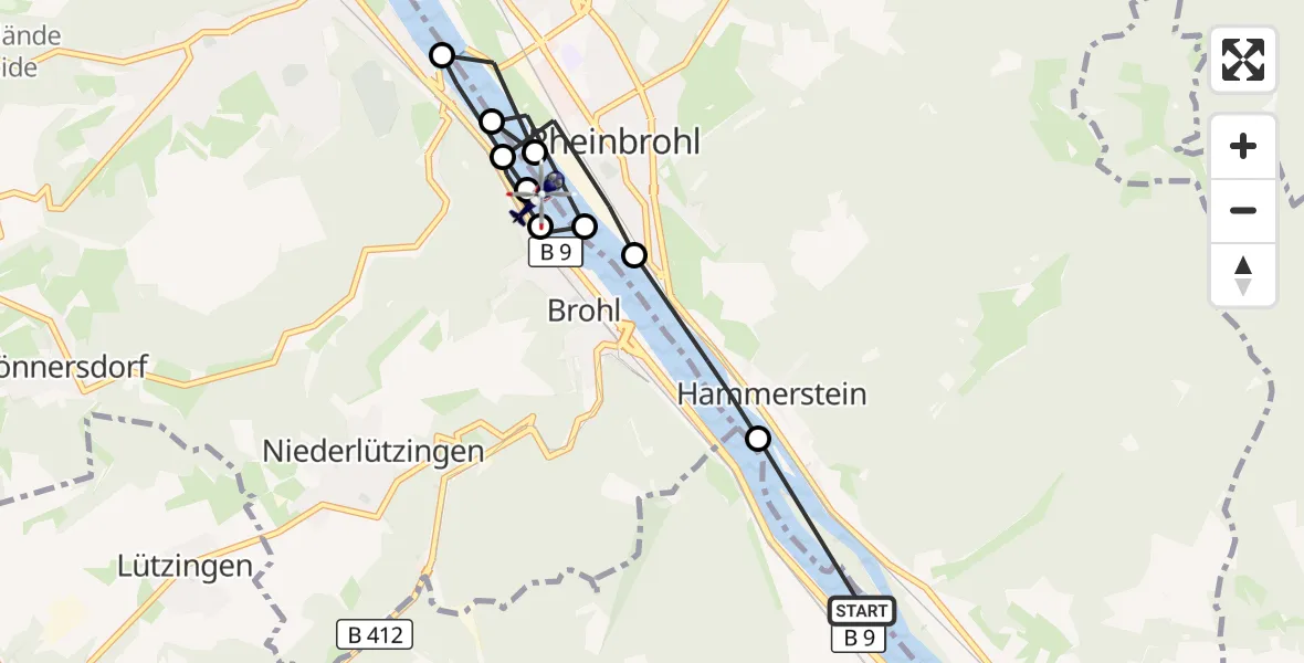 Flugroute Polizeihubschrauber Andernach - Brohl-Lützing, 13 August 2026, 13:05