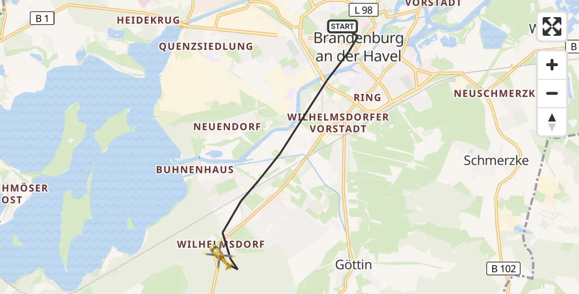 Flugroute Rettungshubschrauber Brandenburg an der Havel - Brandenburg an der Havel, 13 August 2026, 13:06