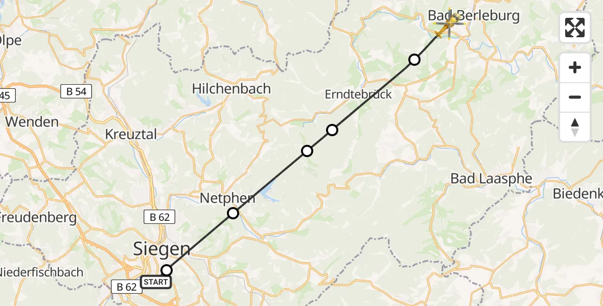 Flugroute Rettungshubschrauber Evangelisches Jung-Stilling Hospital - Bad Berleburg, 13 August 2026, 13:06