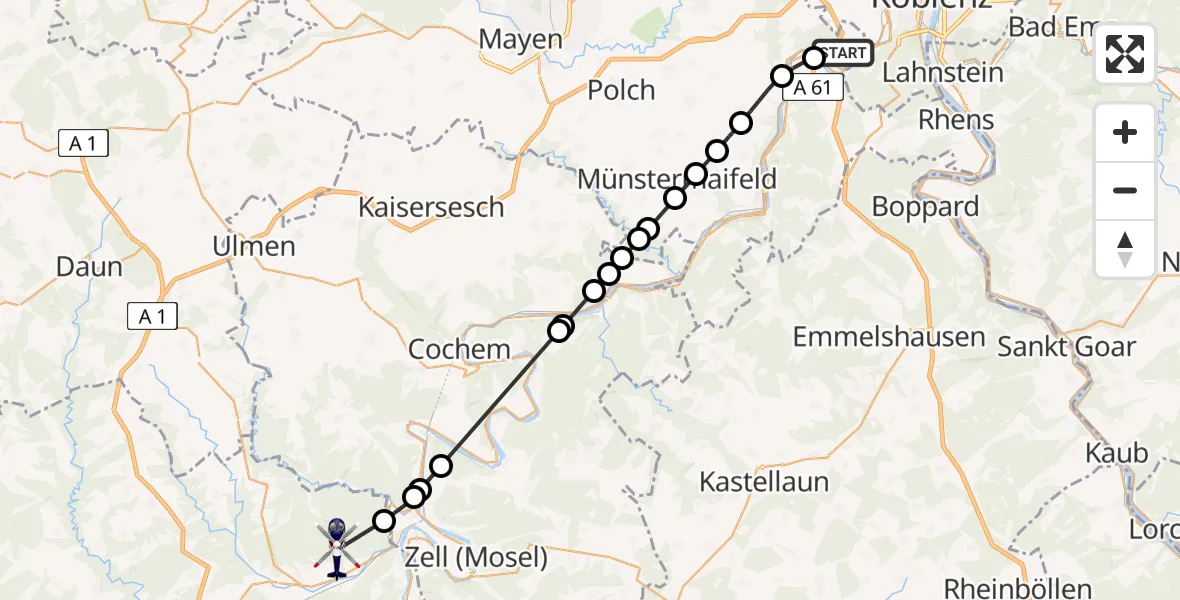 Flugroute Polizeihubschrauber Winningen - Bengel, 13 August 2026, 13:08