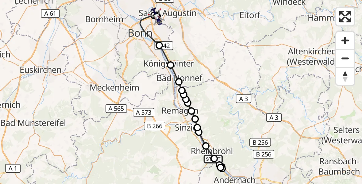 Flugroute Polizeihubschrauber Brohl-Lützing - Sankt Augustin, 13 August 2026, 13:09