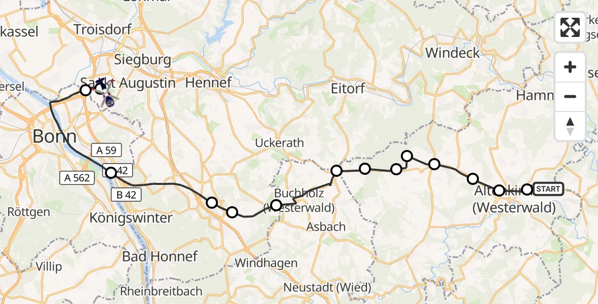 Flugroute Polizeihubschrauber Sörth - Bonn-Hangelar Flugplatz, 13 August 2026, 13:10
