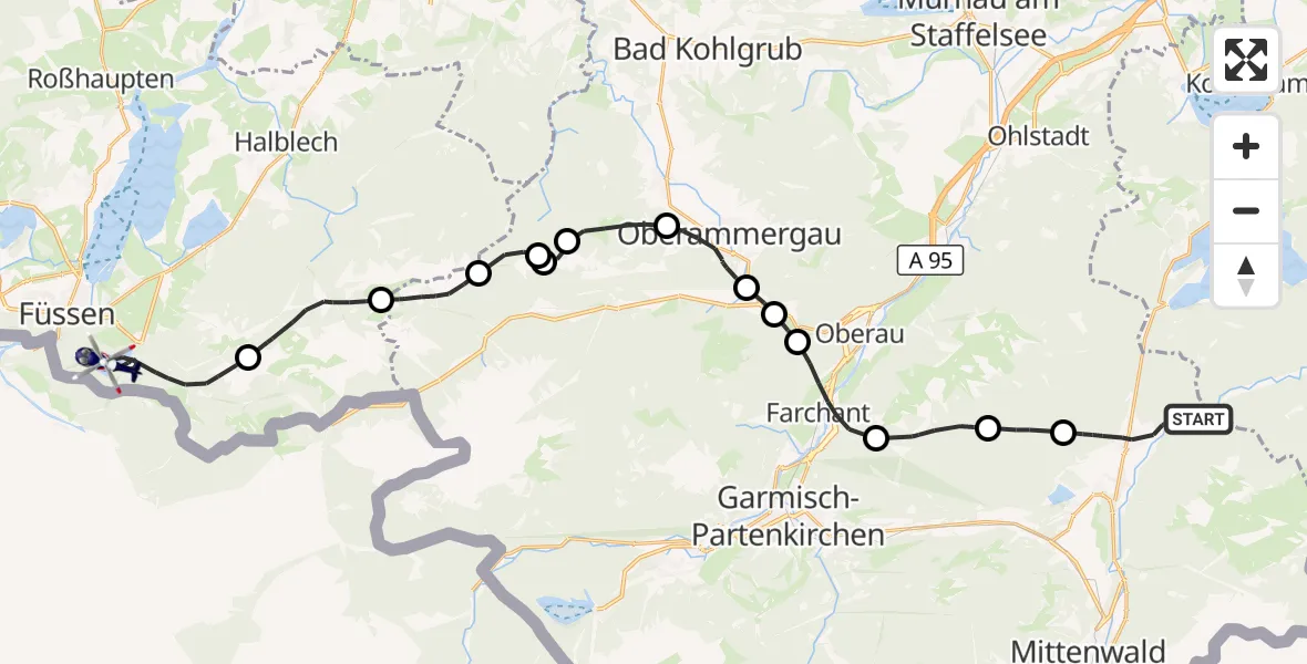 Flugroute Polizeihubschrauber Wallgau - Schwangau, 13 August 2026, 13:11