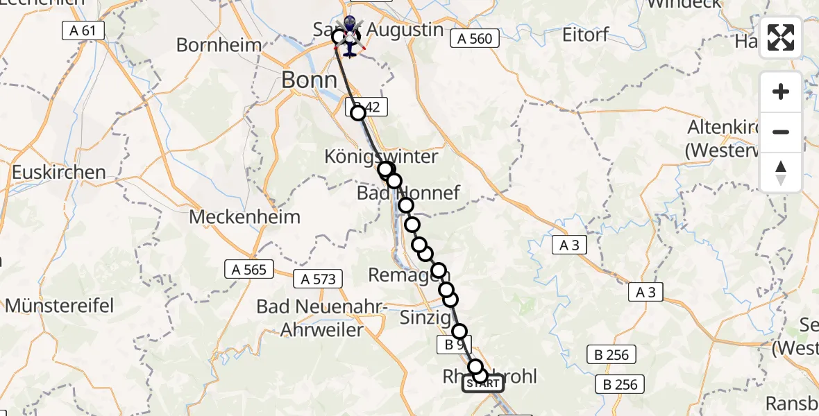 Flugroute Polizeihubschrauber Brohl-Lützing - Sankt Augustin, 13 August 2026, 13:12